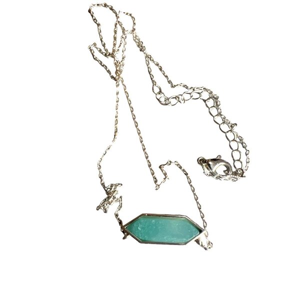 Vintage Silver Necklace Sea Foam Green Gem Stone 18” Boho Minimalist Futuristic - Picture 1 of 10